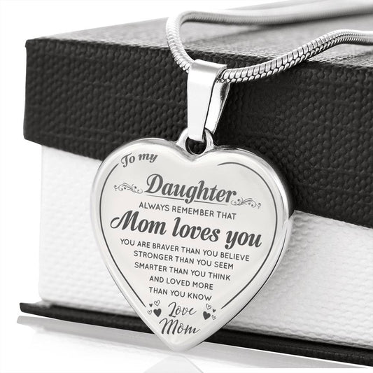 To My Daughter Heart Engraved Necklace Love Mom - Mom Loves You - from Mother