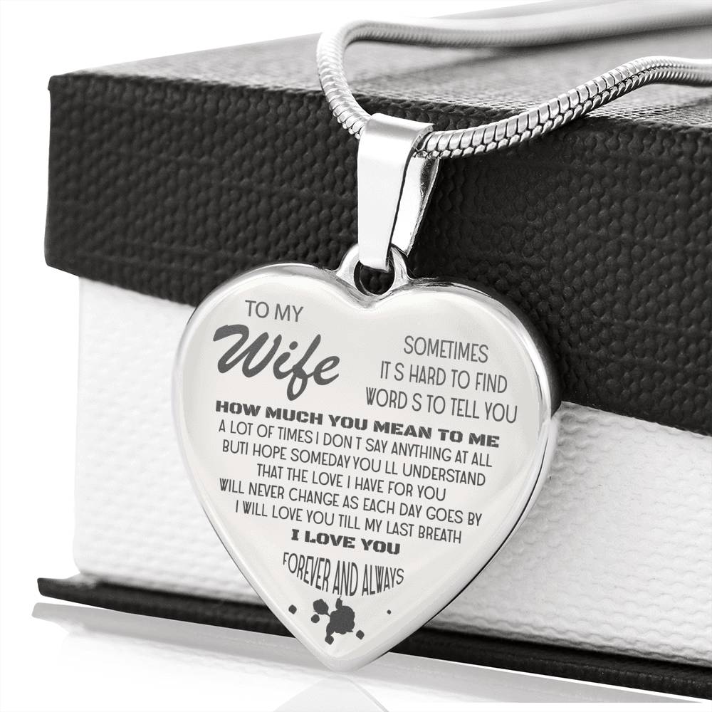 Wife Gifts Engraved Necklace - to My Wife Pendant -to My Wife - Wedding Luxury Heart Shaped Necklace for Wife