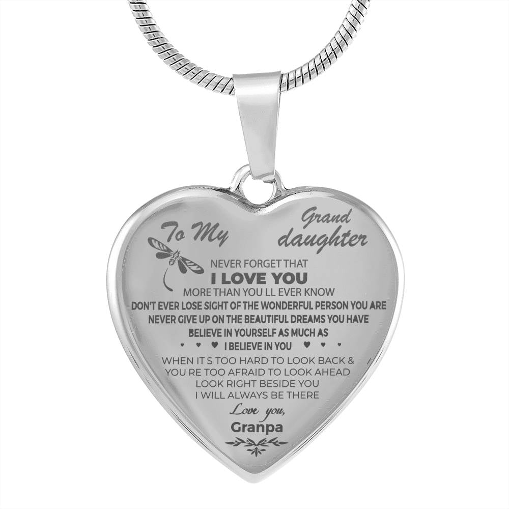 to My Granddaughter Engraved Necklace - Grandpa and Granddaughter Necklace Heart - Silver Engraved Heart Pendant