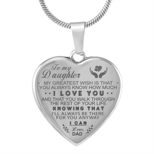 to My Daughter Engraved Love Dad - Heart Necklace Pendant from Father