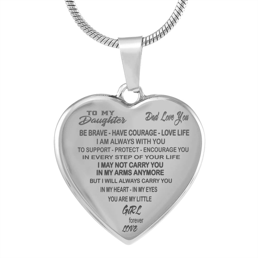 To My Daughter - Dad Loves You - Gift From Father Daddy Engraved Heart Necklace