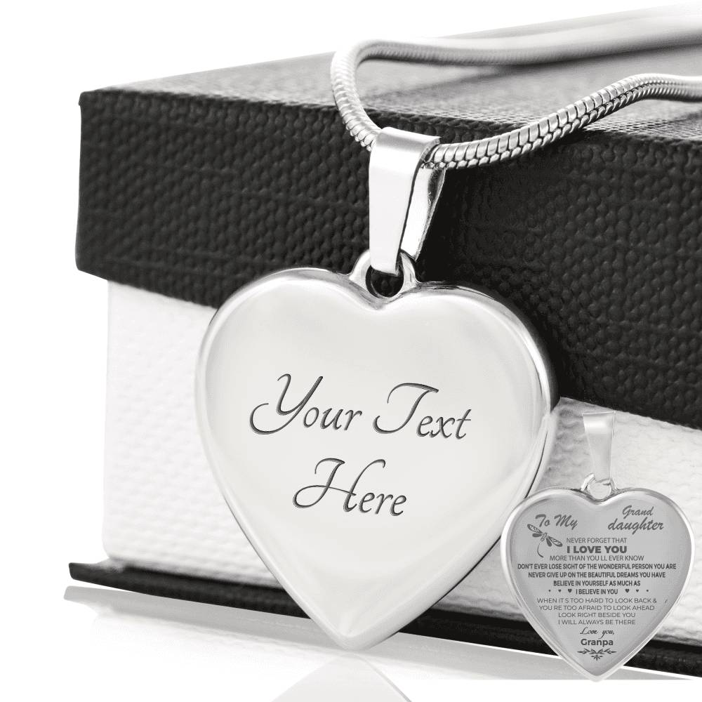 to My Granddaughter Engraved Necklace - Grandpa and Granddaughter Necklace Heart - Silver Engraved Heart Pendant