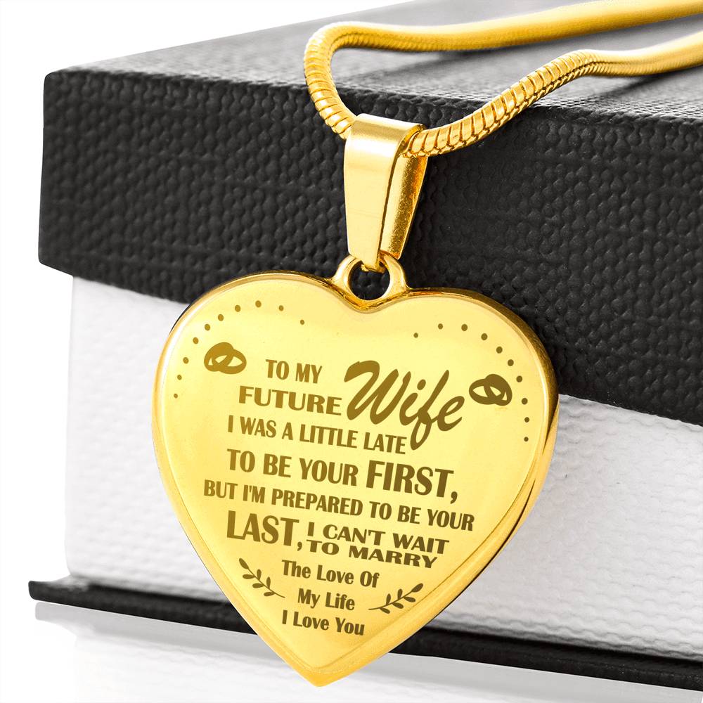 to My Future Wife Engraved Necklace Heart Pendant Luxury Jewelry Gift from Husband - Gold Engraved Heart Pendant