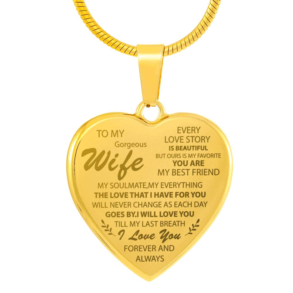 to My Gorgeous Wife Engraved My Everything Luxury Heart Shape Necklace
