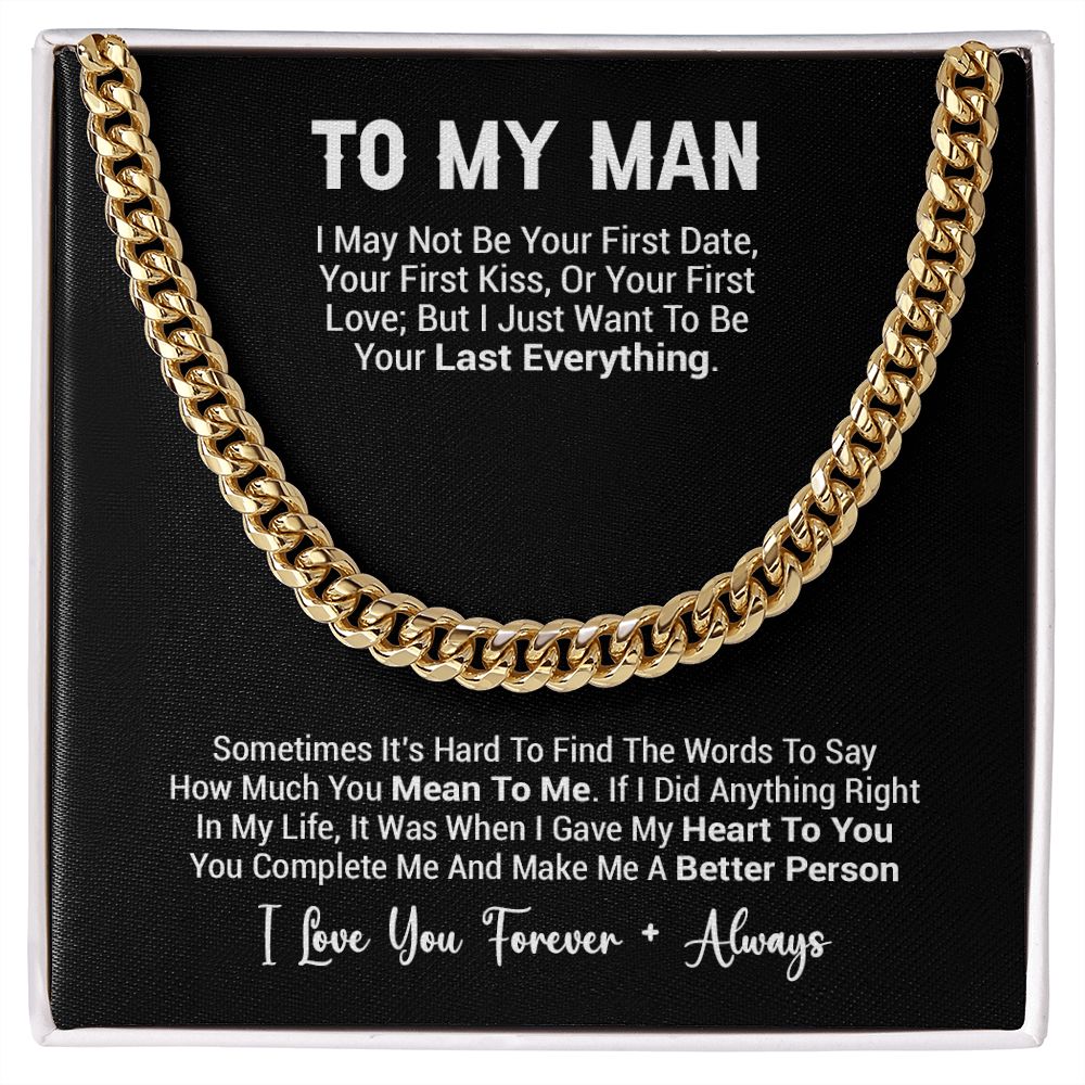 To My Man Necklace, Cuban Chain for Him, Romantic Birthday Gifts For Him
