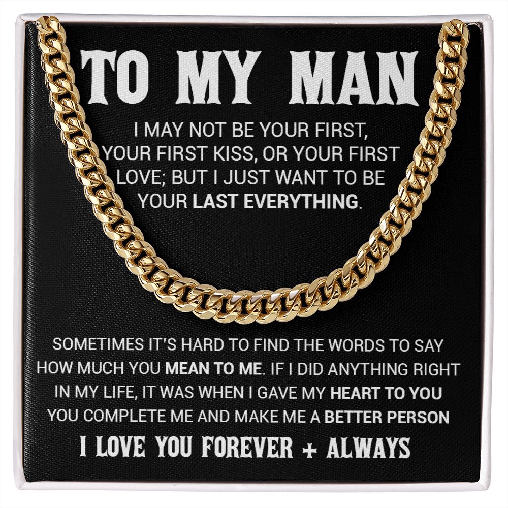 To My Man Cuban Link Chain Necklace, Gift for Him, Valentine Gift for Him