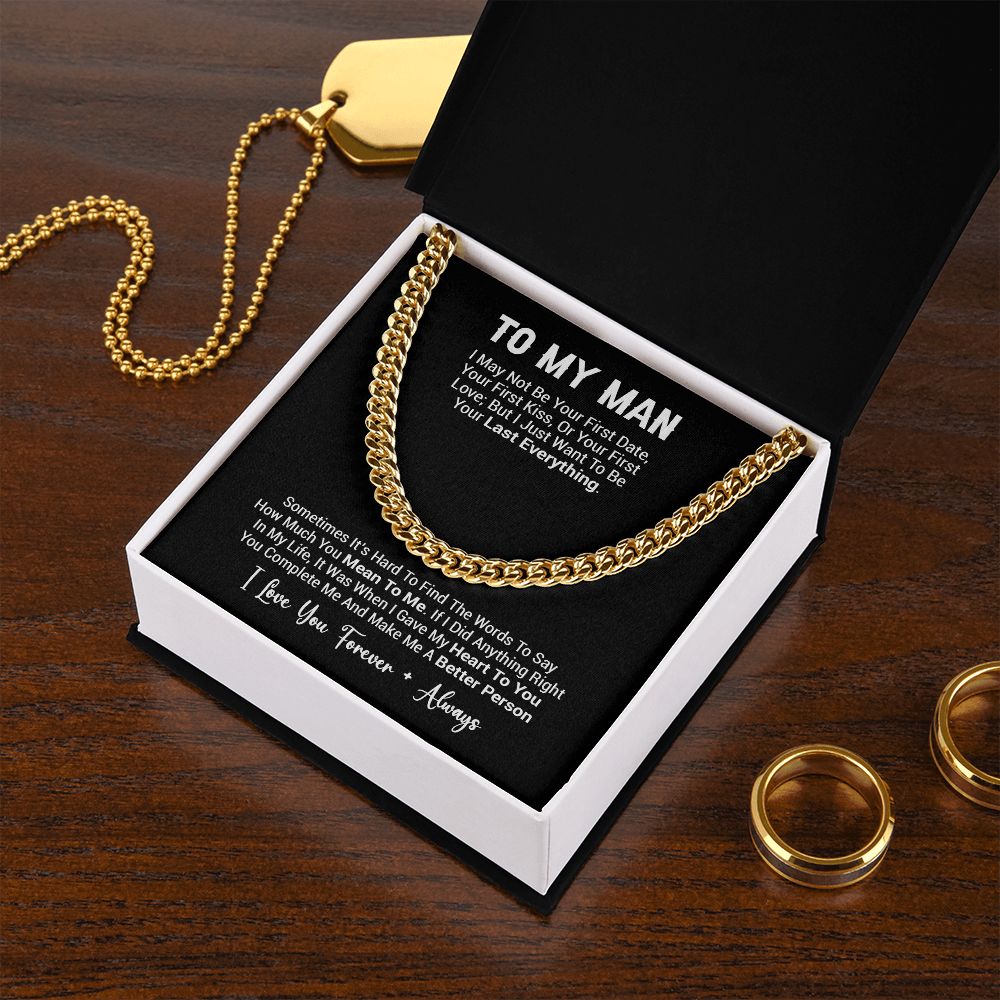 To My Man Necklace, Cuban Chain for Him, Romantic Birthday Gifts For Him