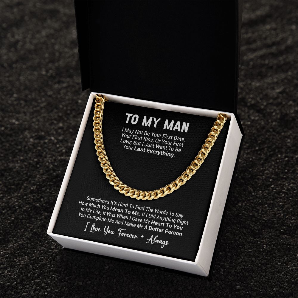 To My Man Necklace, Cuban Chain for Him, Romantic Birthday Gifts For Him