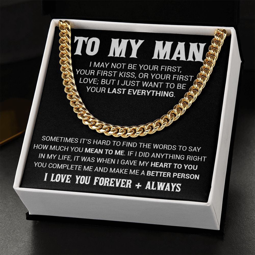 To My Man Cuban Link Chain Necklace, Gift for Him, Valentine Gift for Him
