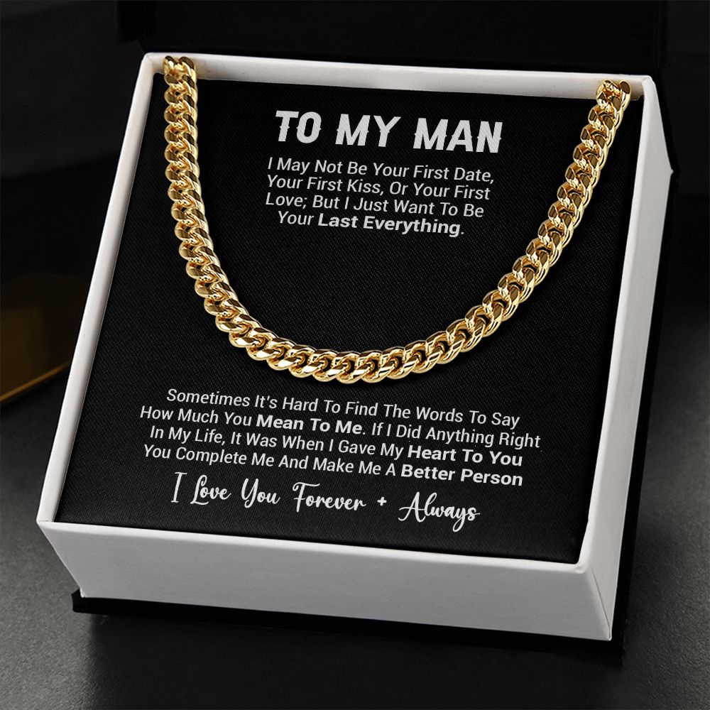 To My Man Necklace, Cuban Chain for Him, Romantic Birthday Gifts For Him