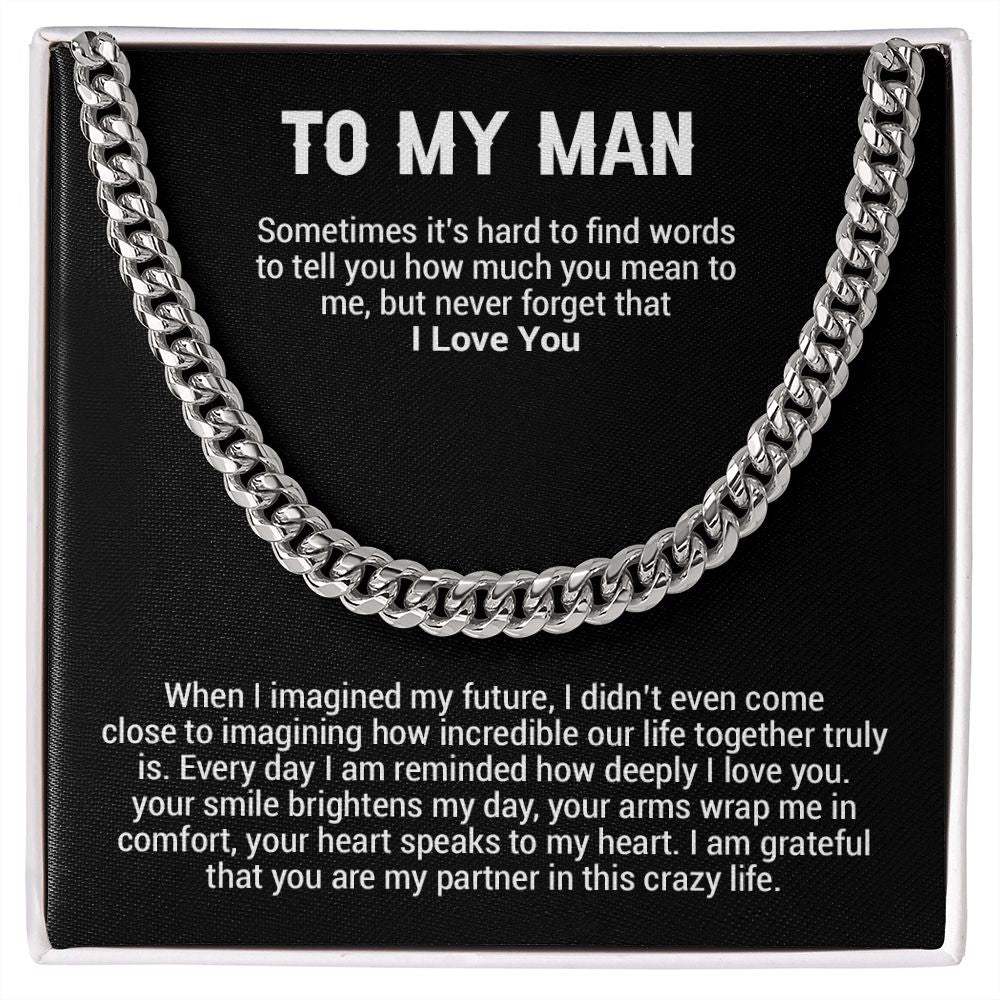 To My Man Cuban Chain Necklace,Best Gifts For Him Anniversary, Gifts For Him Christmas
