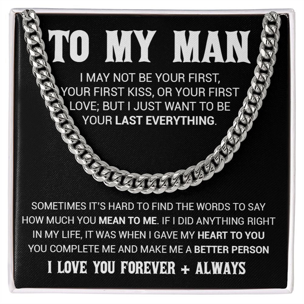 To My Man Cuban Link Chain Necklace, Gift for Him, Valentine Gift for Him