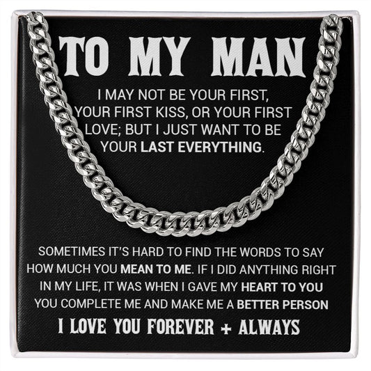 To My Man Cuban Link Chain Necklace, Gift for Him, Valentine Gift for Him
