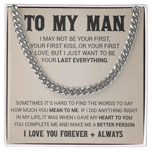 To My Man Cuban Link Chain Necklace, Gift for Him, Valentine Gift for Him