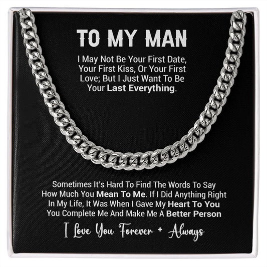 To My Man Necklace, Cuban Chain for Him, Romantic Birthday Gifts For Him