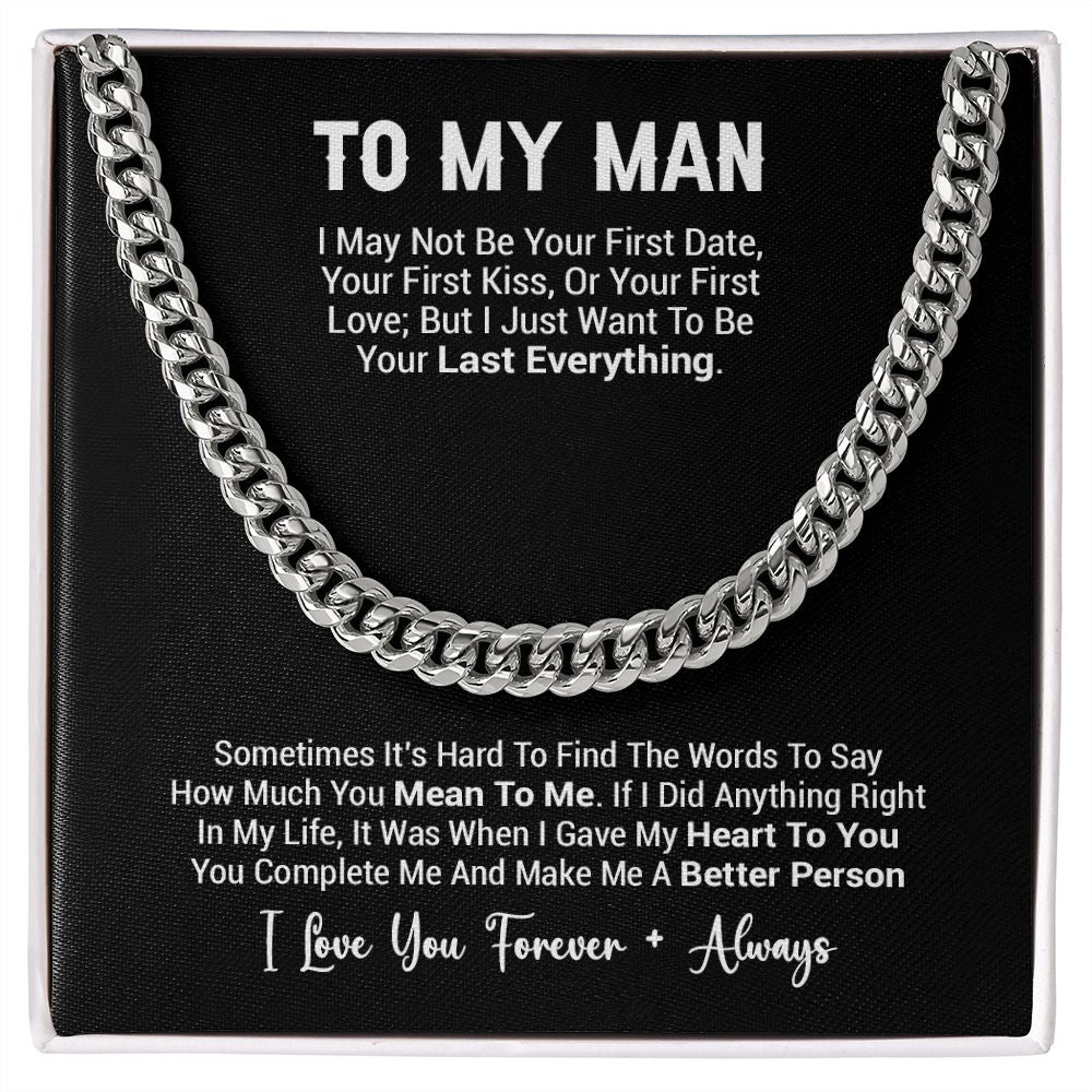To My Man Necklace, Cuban Chain for Him, Romantic Birthday Gifts For Him
