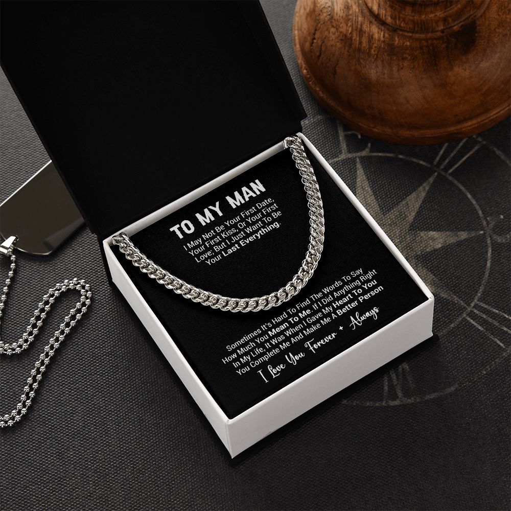 To My Man Necklace, Cuban Chain for Him, Romantic Birthday Gifts For Him