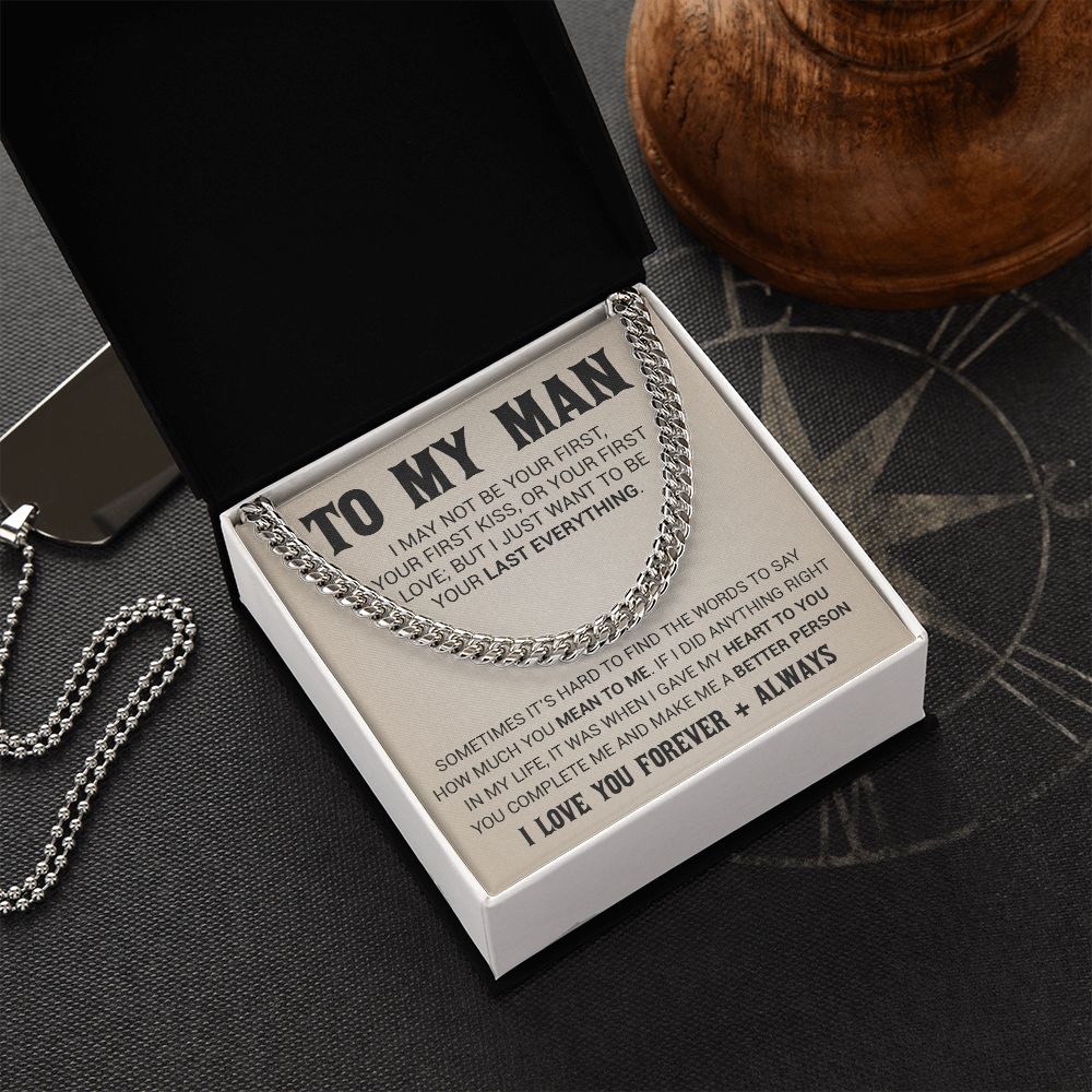 To My Man Cuban Link Chain Necklace, Gift for Him, Valentine Gift for Him