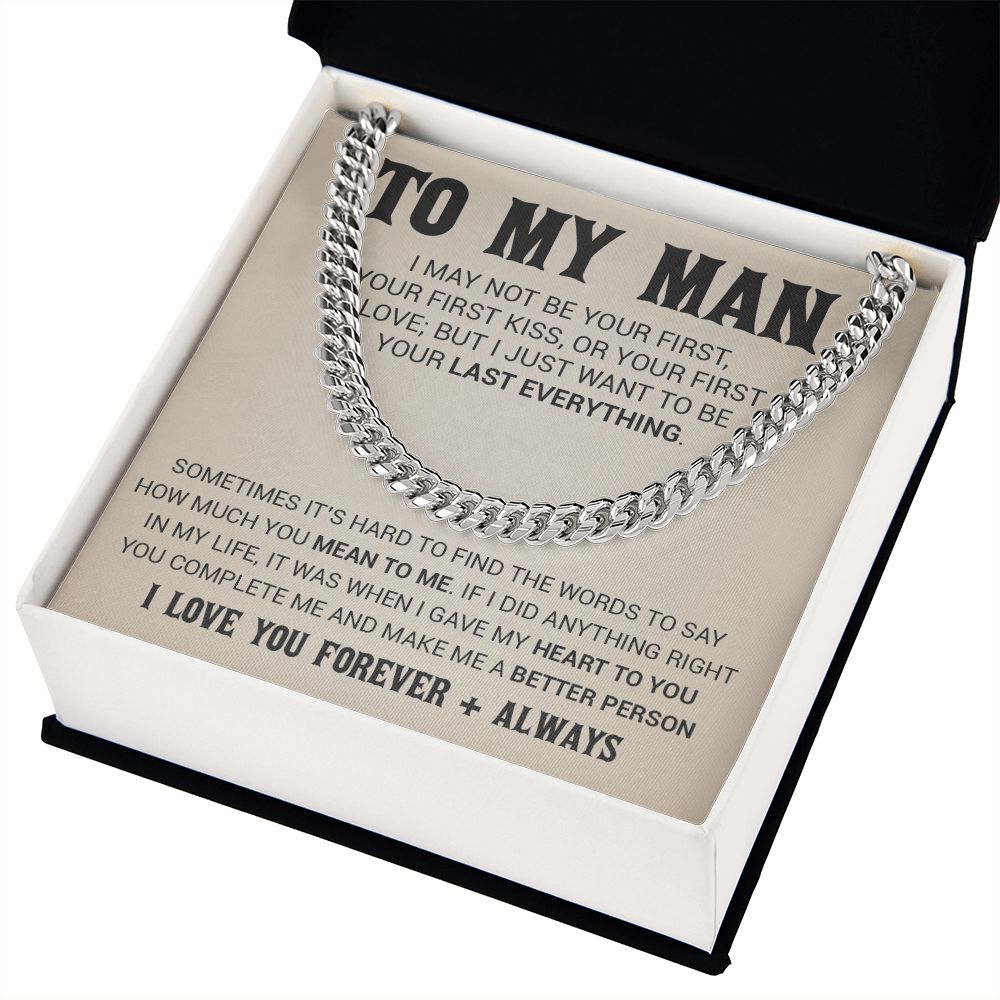 To My Man Cuban Link Chain Necklace, Gift for Him, Valentine Gift for Him