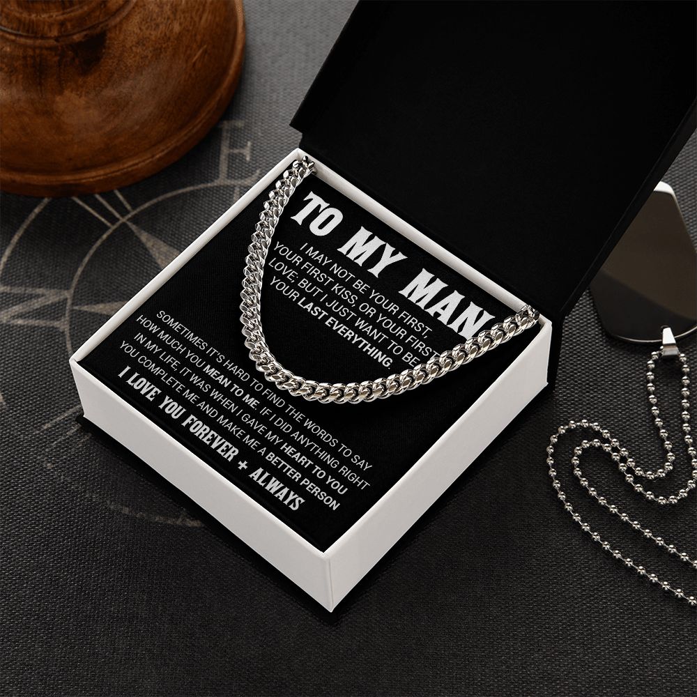 To My Man Cuban Link Chain Necklace, Gift for Him, Valentine Gift for Him