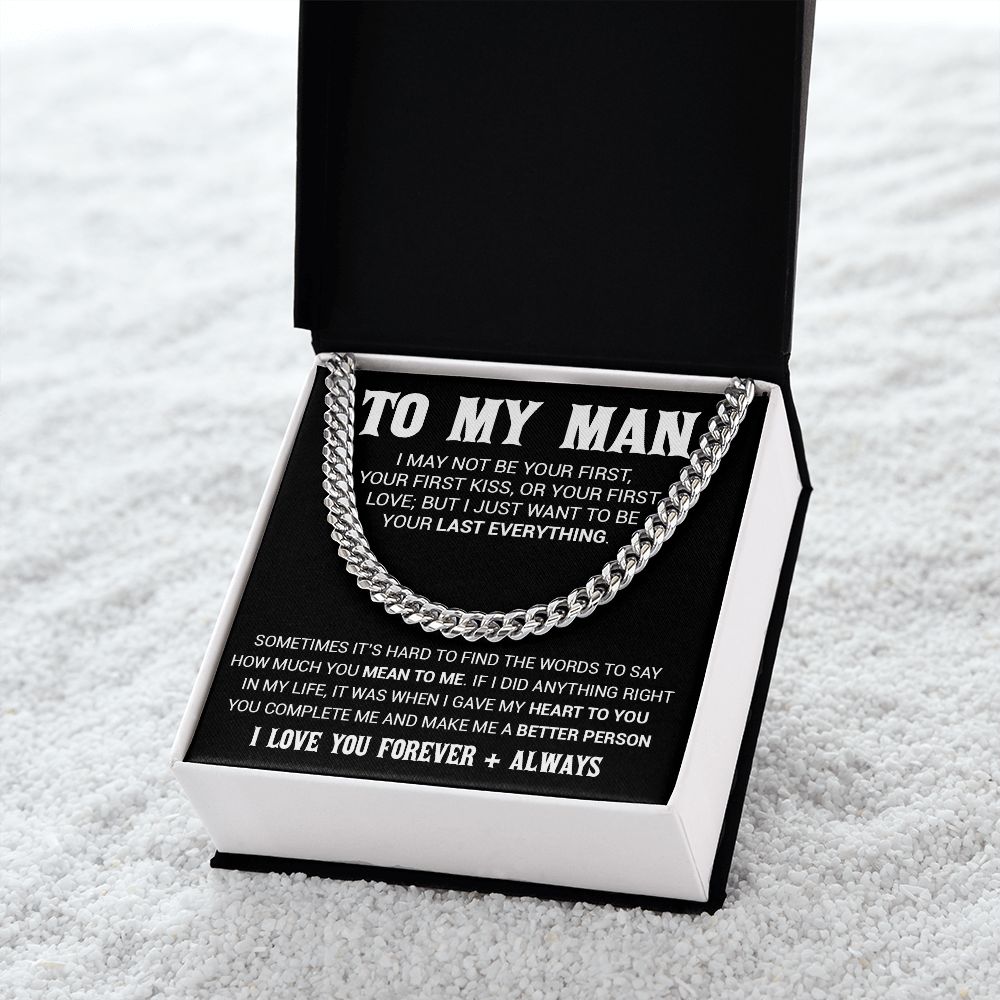 To My Man Cuban Link Chain Necklace, Gift for Him, Valentine Gift for Him