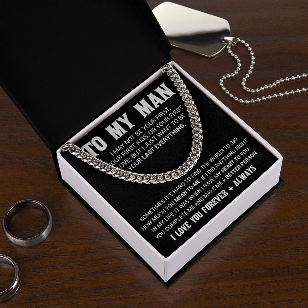 To My Man Cuban Link Chain Necklace, Gift for Him, Valentine Gift for Him