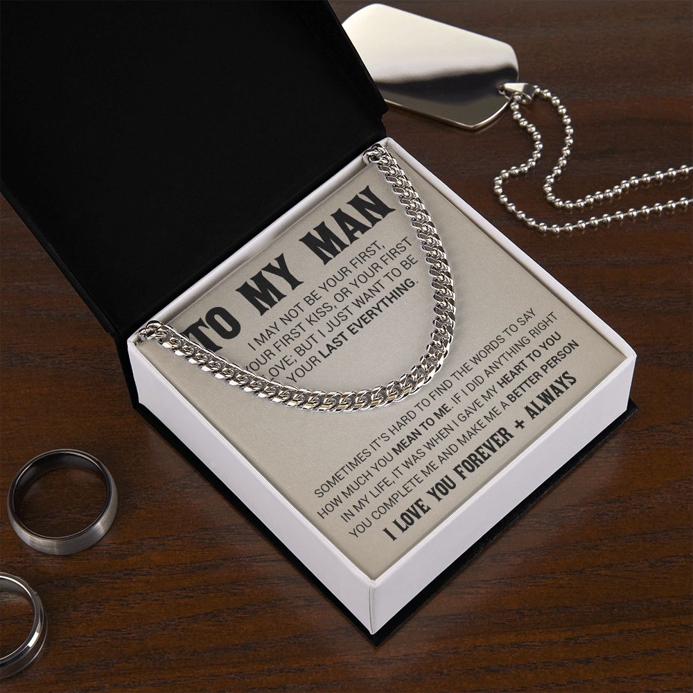 To My Man Cuban Link Chain Necklace, Gift for Him, Valentine Gift for Him