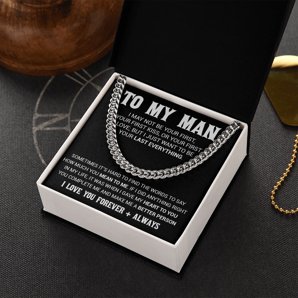 To My Man Cuban Link Chain Necklace, Gift for Him, Valentine Gift for Him