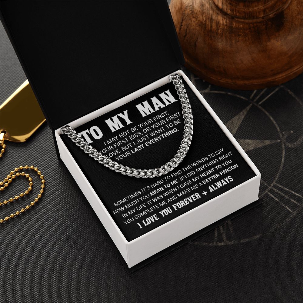 To My Man Cuban Link Chain Necklace, Gift for Him, Valentine Gift for Him