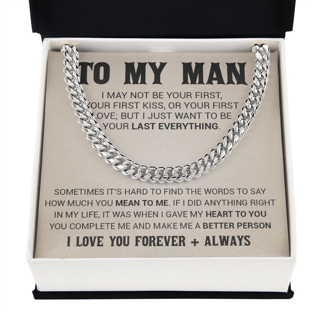 To My Man Cuban Link Chain Necklace, Gift for Him, Valentine Gift for Him