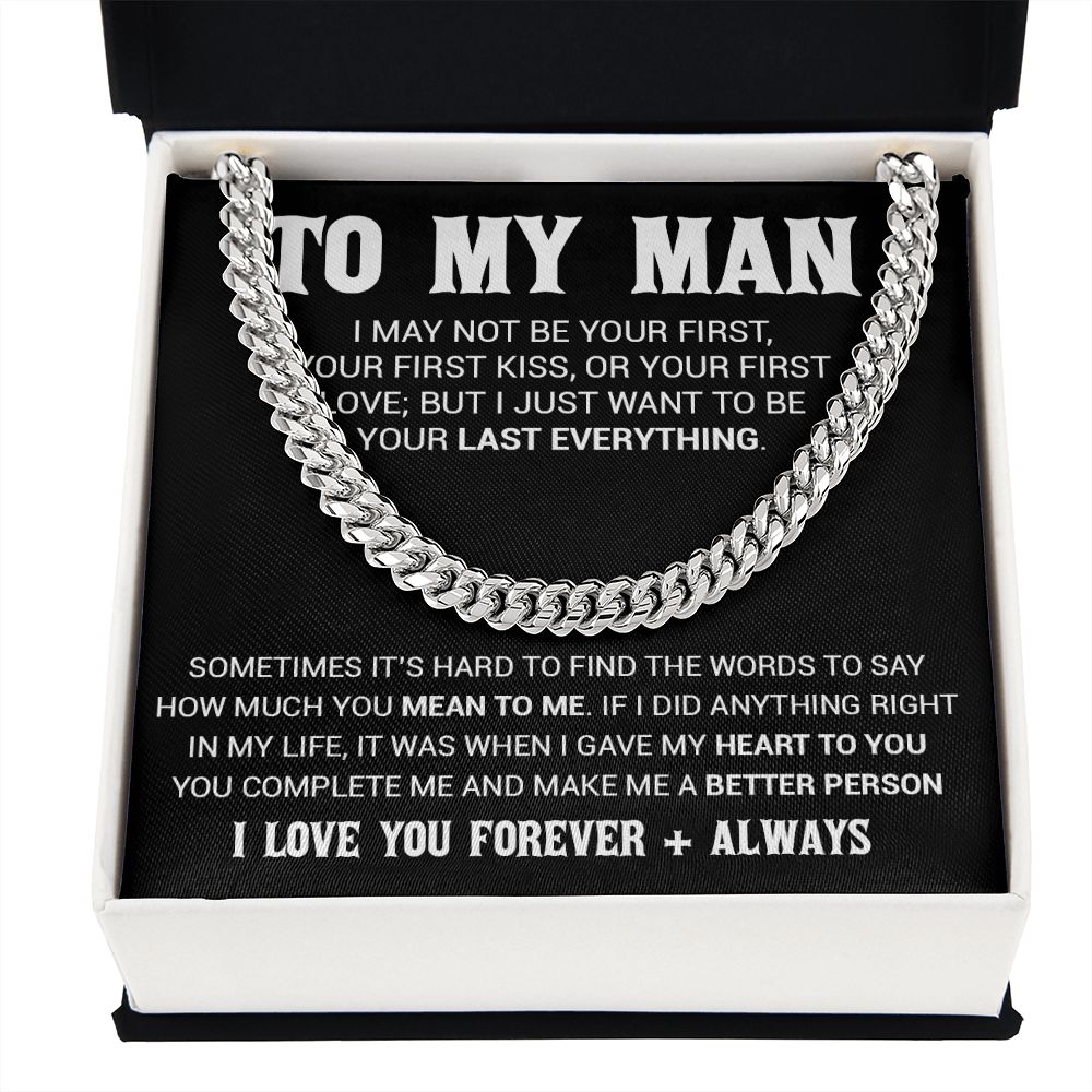 To My Man Cuban Link Chain Necklace, Gift for Him, Valentine Gift for Him