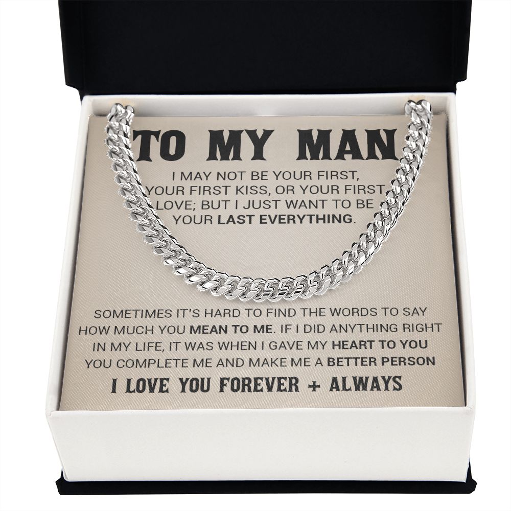 To My Man Cuban Link Chain Necklace, Gift for Him, Valentine Gift for Him