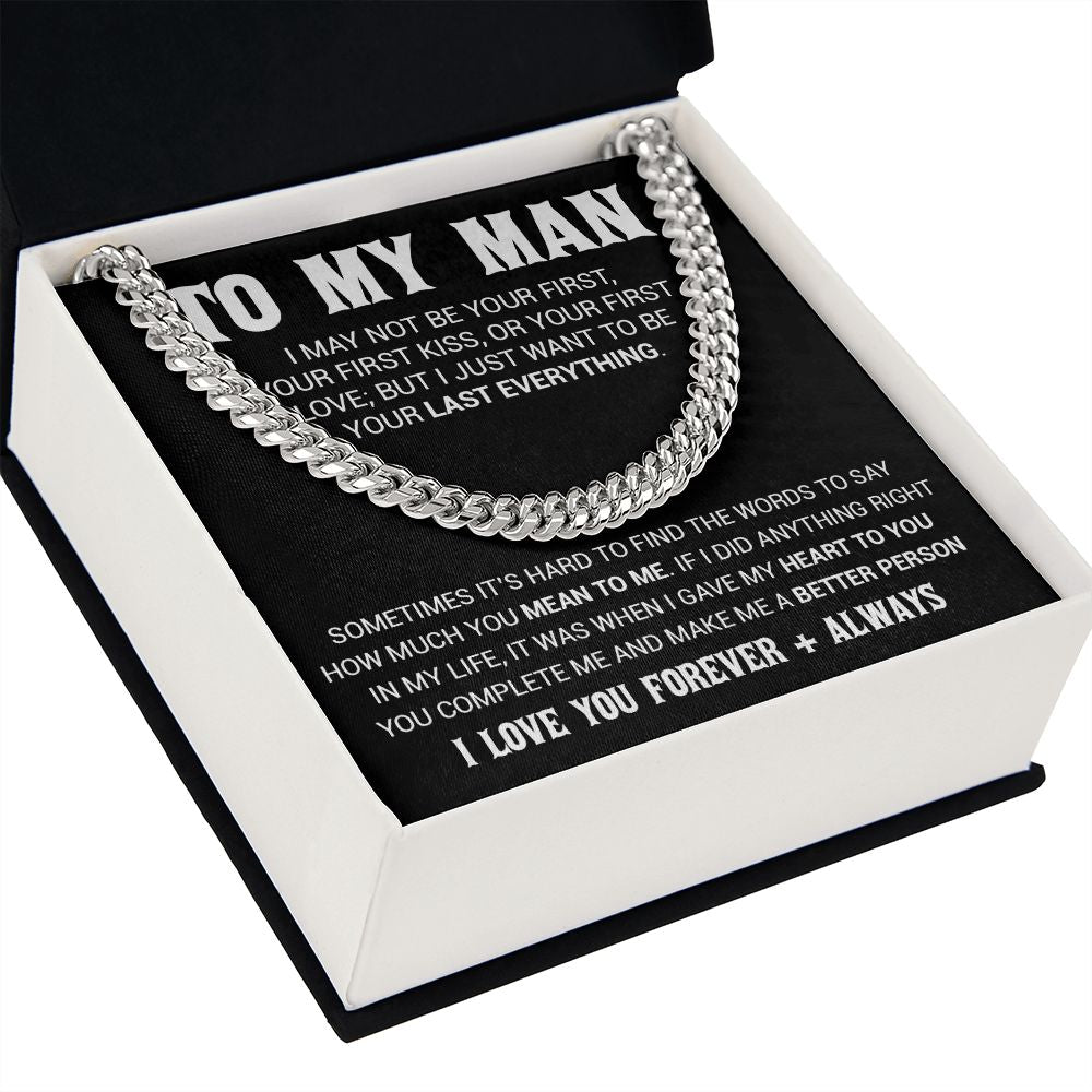 To My Man Cuban Link Chain Necklace, Gift for Him, Valentine Gift for Him
