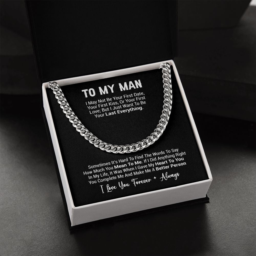 To My Man Necklace, Cuban Chain for Him, Romantic Birthday Gifts For Him