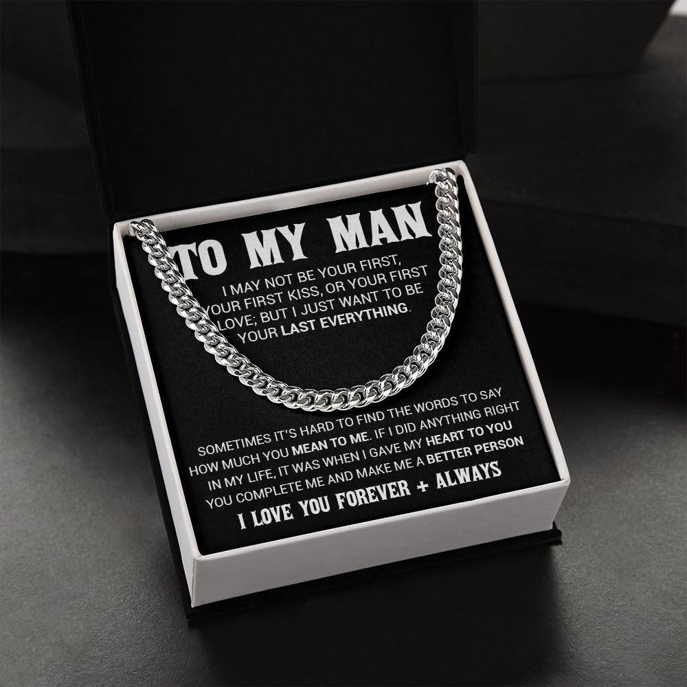 To My Man Cuban Link Chain Necklace, Gift for Him, Valentine Gift for Him