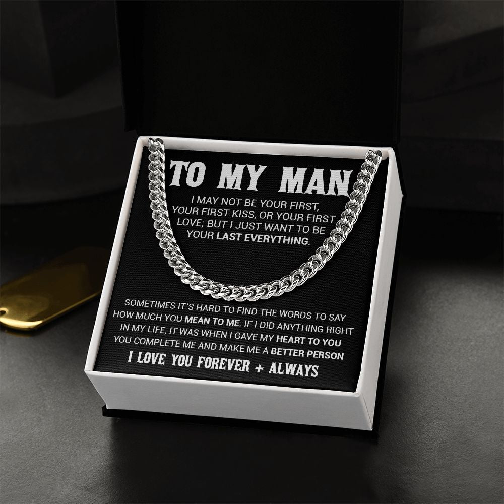 To My Man Cuban Link Chain Necklace, Gift for Him, Valentine Gift for Him