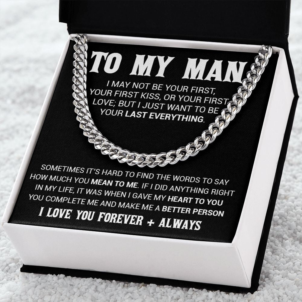 To My Man Cuban Link Chain Necklace, Gift for Him, Valentine Gift for Him