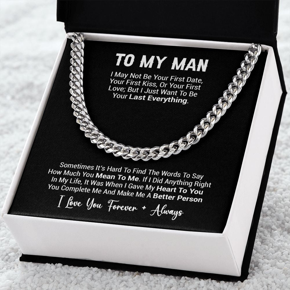 To My Man Necklace, Cuban Chain for Him, Romantic Birthday Gifts For Him