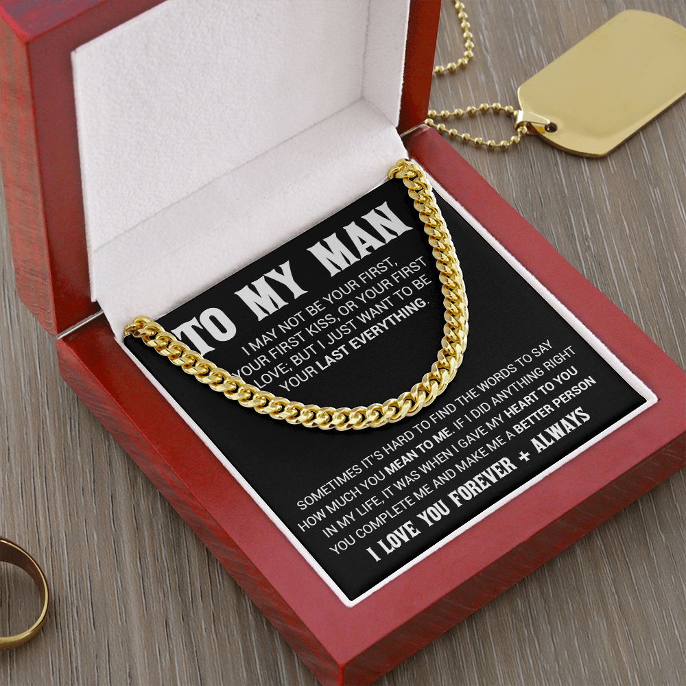 To My Man Cuban Link Chain Necklace, Gift for Him, Valentine Gift for Him