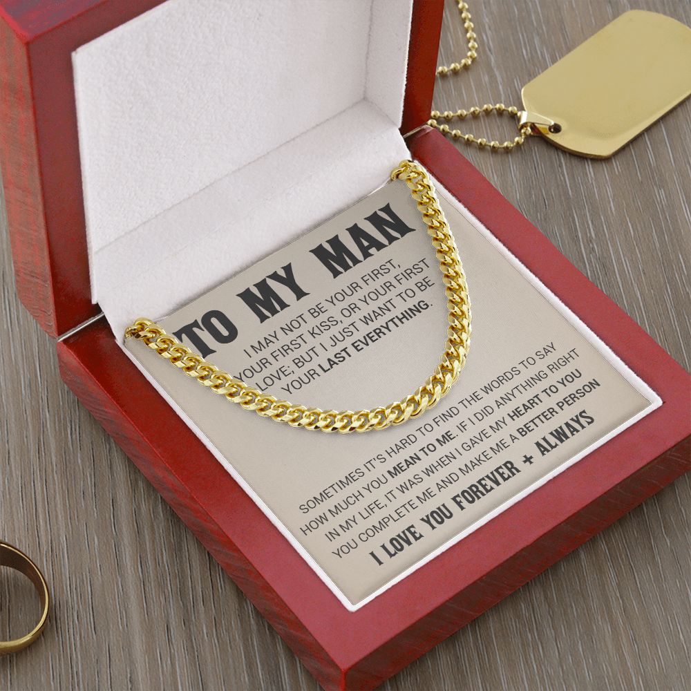 To My Man Cuban Link Chain Necklace, Gift for Him, Valentine Gift for Him