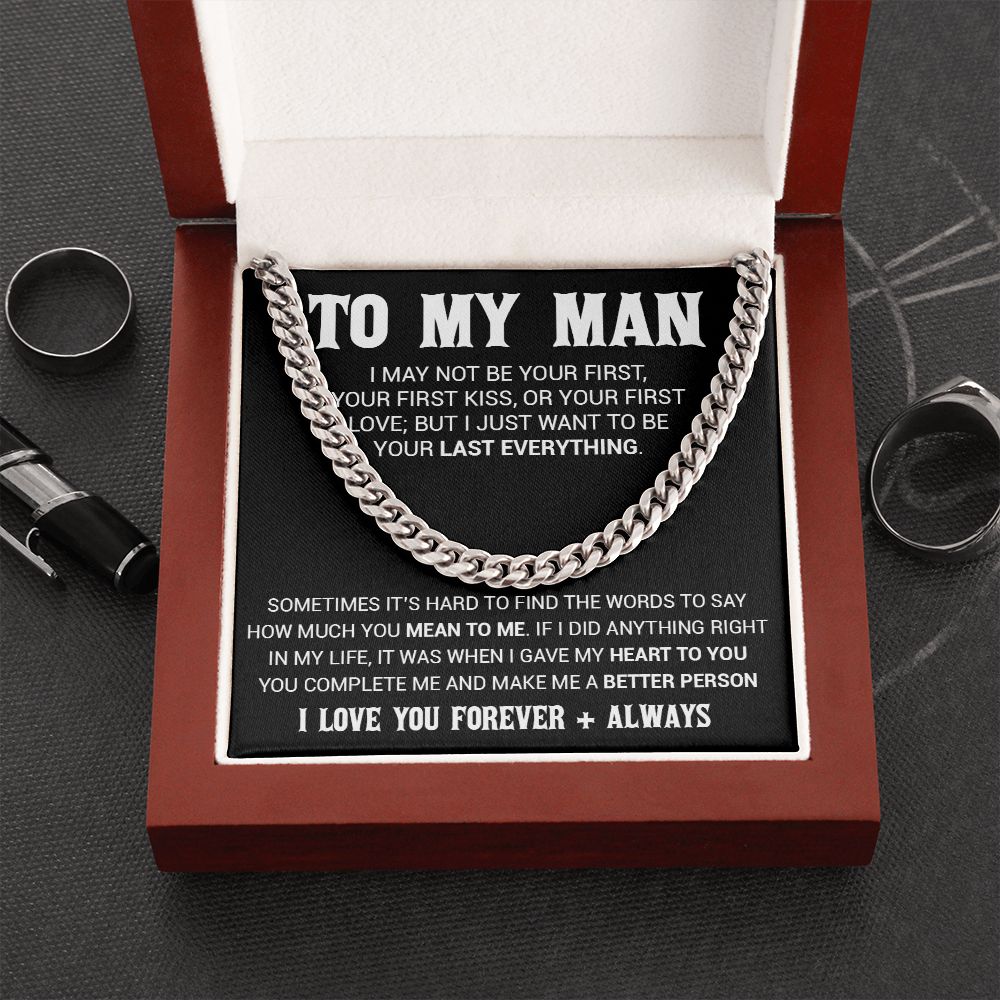 To My Man Cuban Link Chain Necklace, Gift for Him, Valentine Gift for Him