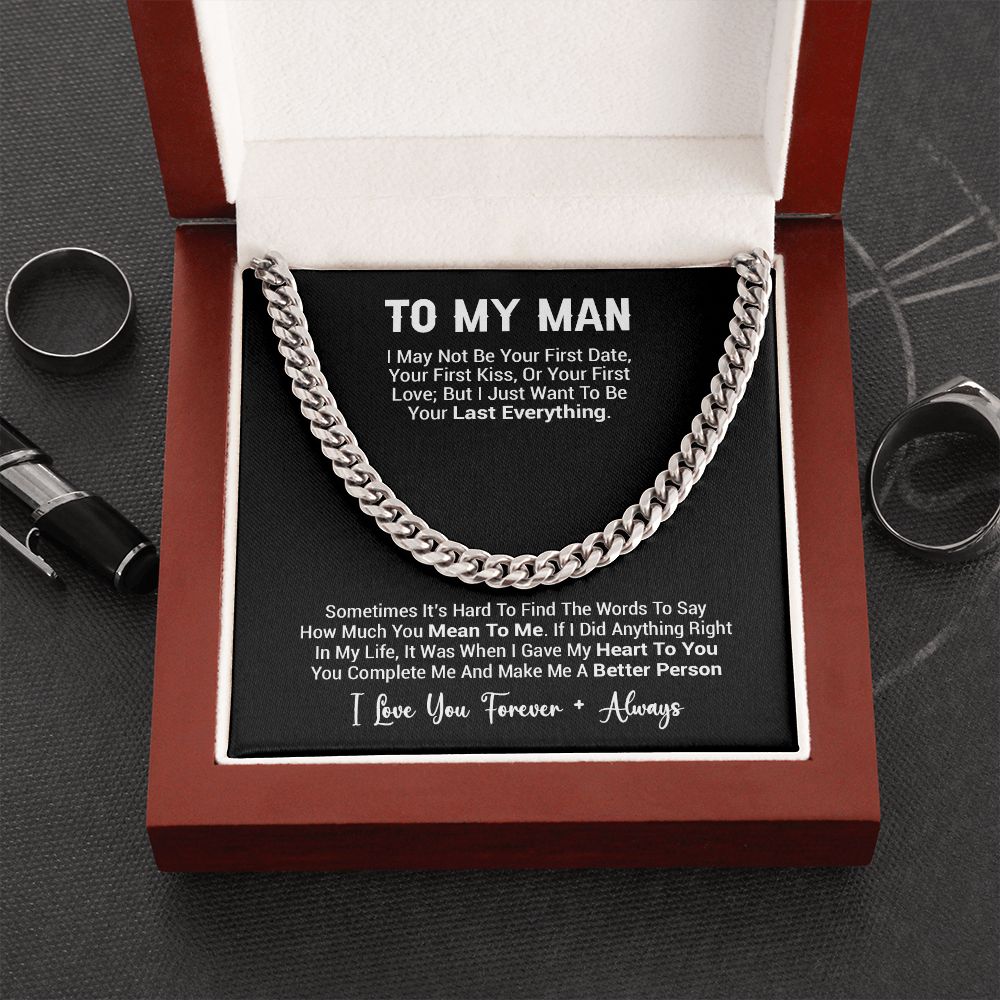 To My Man Necklace, Cuban Chain for Him, Romantic Birthday Gifts For Him