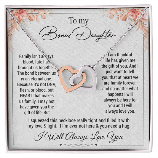 To my bonus daughter necklace, bonus daughter necklace from stepdad, step daughter necklace, step daughter from mom