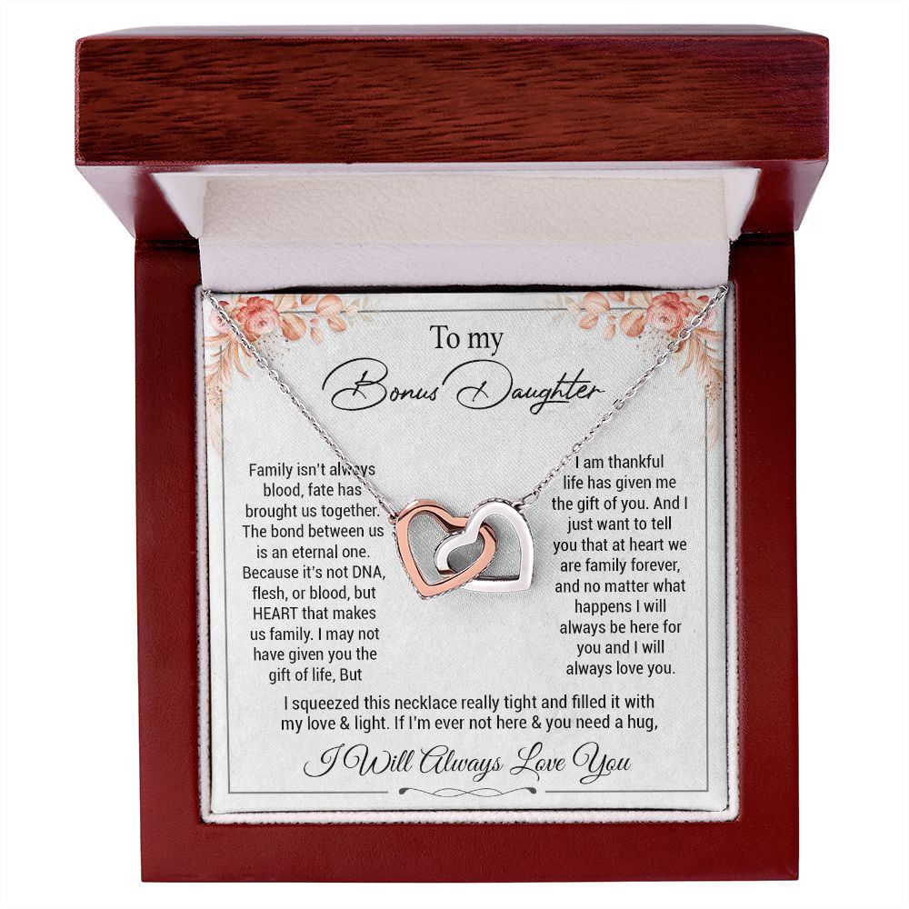 To my bonus daughter necklace, bonus daughter necklace from stepdad, step daughter necklace, step daughter from mom