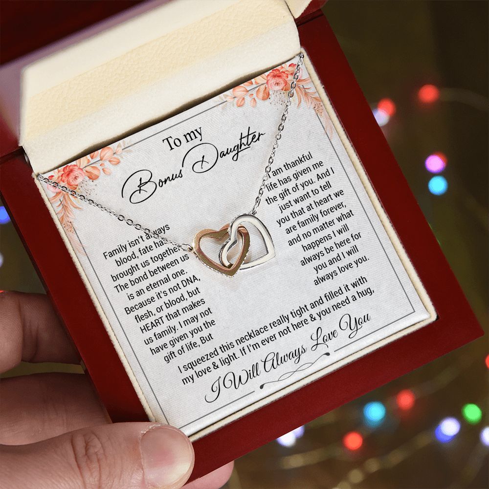 To my bonus daughter necklace, bonus daughter necklace from stepdad, step daughter necklace, step daughter from mom