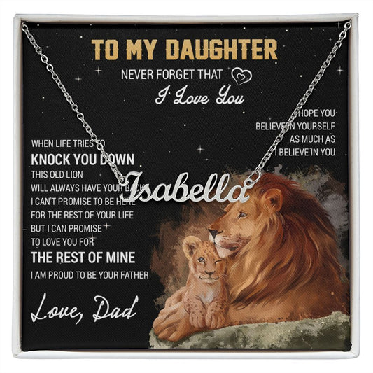 To My Daughter Personalized Name Necklace, Gift For Daughter From Dad, Daughter Father Lion