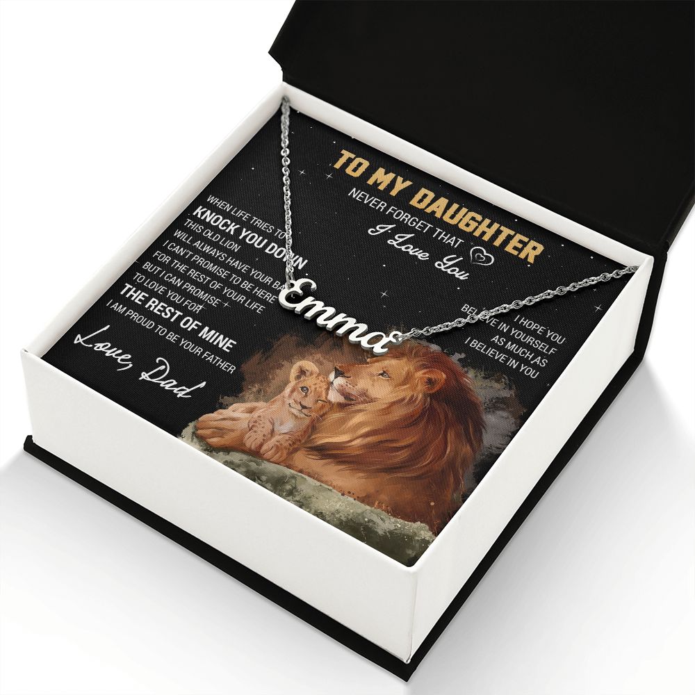 To My Daughter Personalized Name Necklace, Gift For Daughter From Dad, Daughter Father Lion