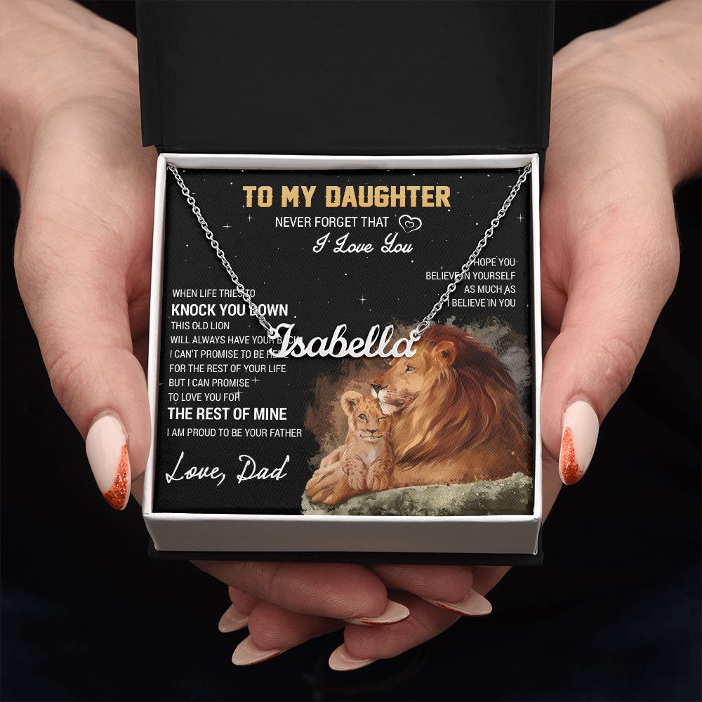 To My Daughter Personalized Name Necklace, Gift For Daughter From Dad, Daughter Father Lion