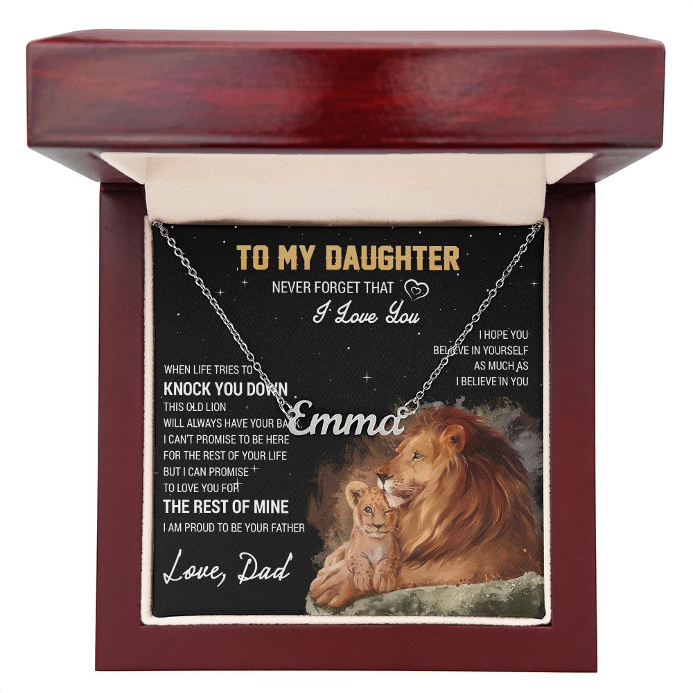 To My Daughter Personalized Name Necklace, Gift For Daughter From Dad, Daughter Father Lion