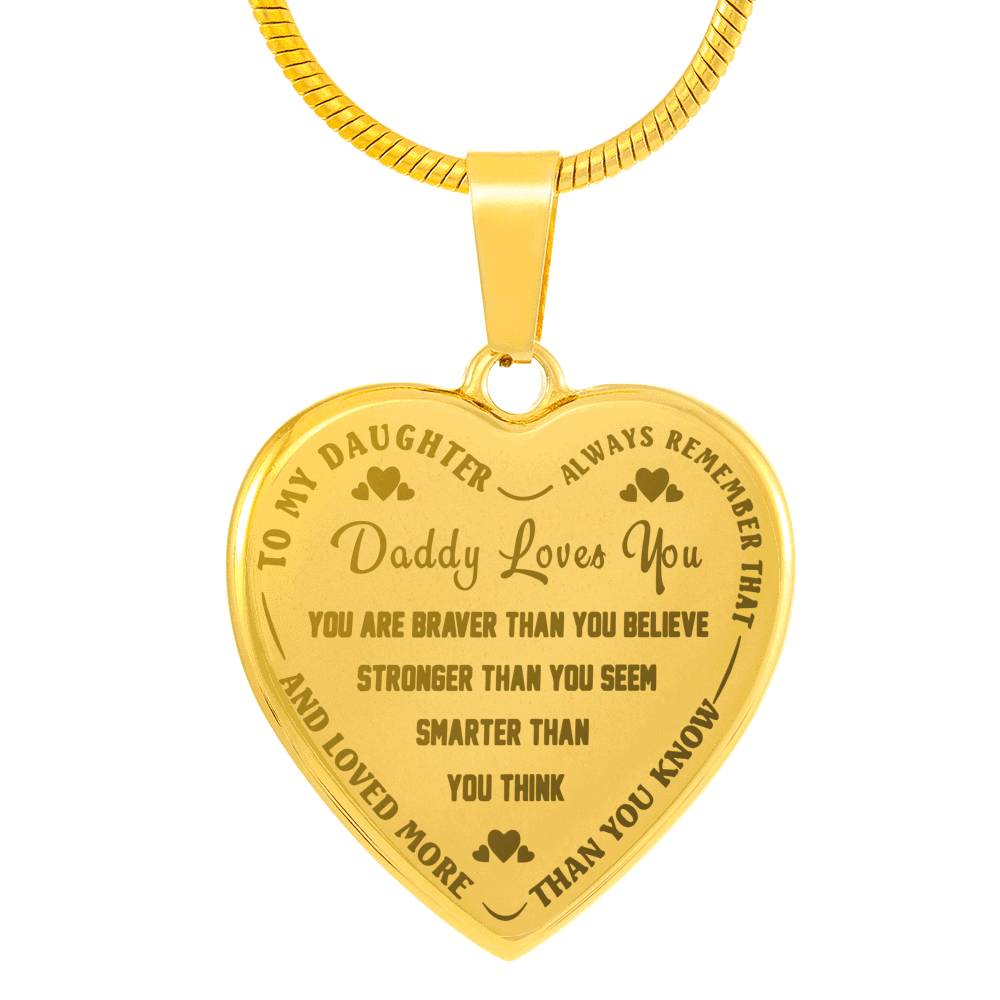 To My Daughter Heart Engraved Necklace Pendant - Daddy Loves You - from Father